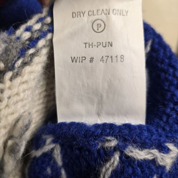 VTG Woolrich Women’s M Handframed Royal Blue Snowman Winter Wool Knit Cardigan - Picture 9 of 16